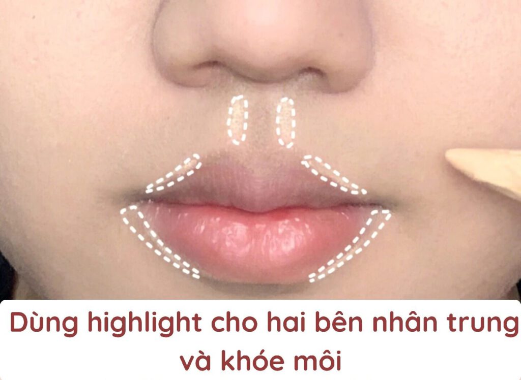 Đánh phấn khối tạo nhân trung